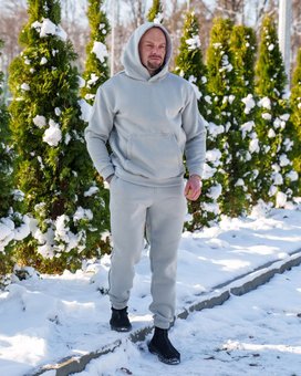 Спортивный костюм на флисе мужской серый с кантом зимний утепленный трехнитка на флисе толстовка штаны, Серый, XL