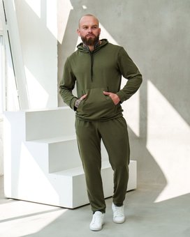 Спортивный костюм мужской весна-осень хаки однотонный двунитка, Хаки, XL