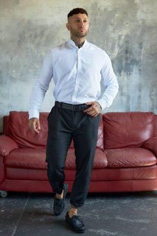 Мужской комплект классическая рубашка белая брюки черные приталенные, Белый, XL