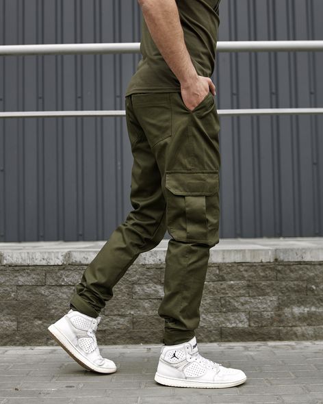 Штани чоловічі карго хакі з накладними кишенями стильні коттонові брюки Baza, Хаки, S