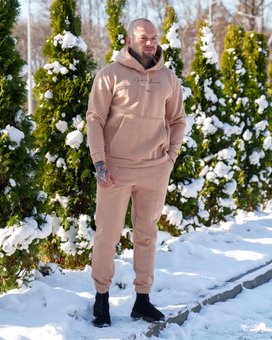 Спортивный костюм на флисе мужской бежевый зимний утепленный трехнитка на флисе толстовка штаны, Бежевый, XL