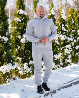 Спортивный костюм на флисе мужской серый зимний утепленный трехнитка на флисе толстовка штаны, Серый, XL