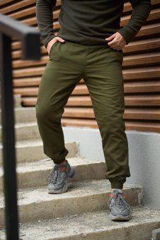 Мужские штани на флисе джоггеры хаки утепленные на манжетах, Хаки, 3XL