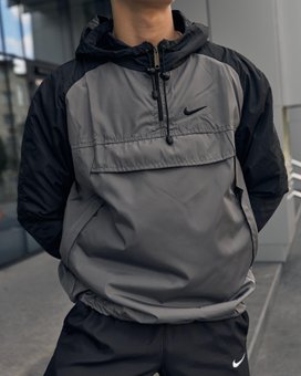 Ветровка мужская Анорак спортивная куртка черная с серым плащевка с капюшоном House, Серый, XL
