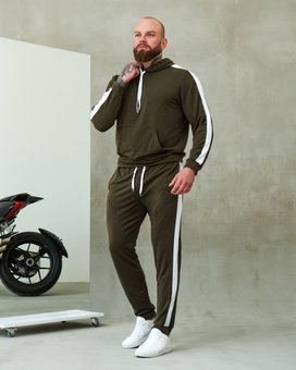 Спортивный костюм мужской хаки с лампасами двунитка весна осень, Хаки, XL