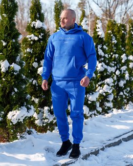 Спортивный костюм на флисе мужской синий зимний утепленный трехнитка на флисе толстовка штаны, Синий, XL
