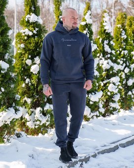 Спортивный костюм на флисе мужской графитовый зимний утепленный трехнитка на флисе толстовка штаны, Графит, XL