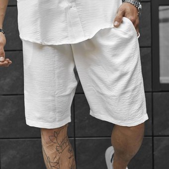 Стильные шорты мужские льняные белые Турция Размеры: S, M, L, XL, Белый