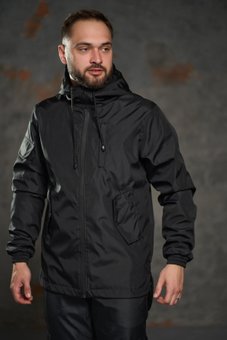 Куртка мужская демисезонная черная весенняя ветровка с капюшоном SoftShell Easy, Черный, 3XL