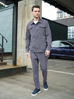 Вельветовый костюм мужской графит пиджак и штаны хлопок, Графит, XL