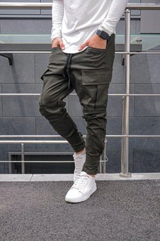 Штаны карго мужские хаки с накладными карманами с липучкой снизу, Хаки, XL