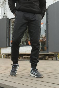 Чоловічі штани чорні стильні джоґгери з манжетом, Черный, S