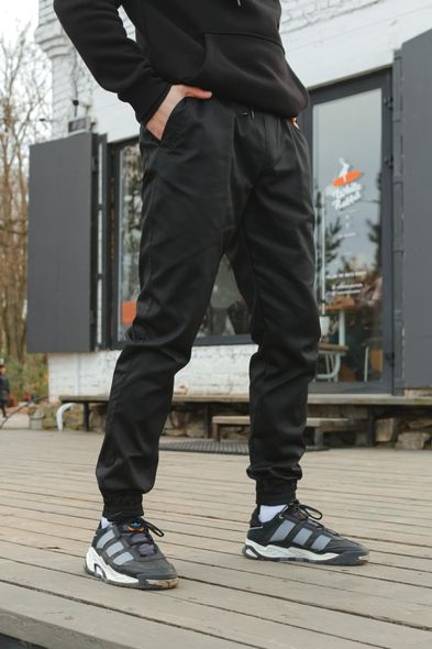 Мужские штаны черные стильные джоггеры с манжетом, Черный, S