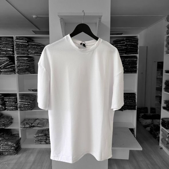 Чоловіча однотонна футболка оверсайз двонитка біла, Білий, XL