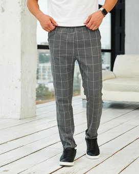 Штаны мужские в клетку серые брюки в классическом стиле, Серый, XL