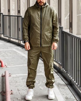 Спортивный костюм плащевка хаки мужской кофта и штаны на манжетах с капюшоном, Хаки, XL