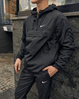 Ветровка мужская Анорак спортивная куртка черная плащевка с капюшоном House, Черный, XL