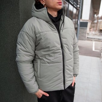 Зимняя куртка мужская пуховик серый теплый с капюшоном био пух, XL