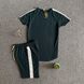 Чоловічий літній комплект темно-зелений Ломпас футболка + шорти з лампасом бавовна, Темно-зелений, S