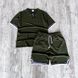 Комплект чоловічий футболка та шорти хакі з кантом бавовна, Хаки, XL