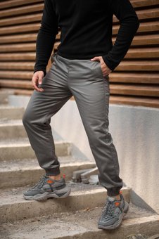 Мужские штани на флисе джоггеры серые утепленные на манжетах, Серый, 3XL