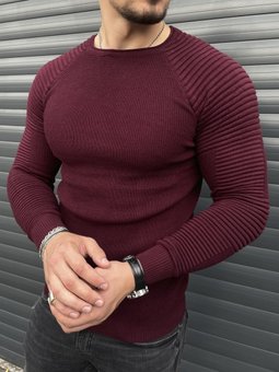 Кофта мужская классическая бордовая с длинным рукавом приталенный свитер Турция, Бордовый, XL
