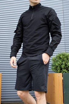 Рубашка мужская черная Убакс защитная с липучками под шевроны Ubacs