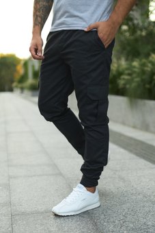 Штаны мужские карго темно-серые с накладными карманами стильные брюки коттоновые Baza, Графит, 3XL