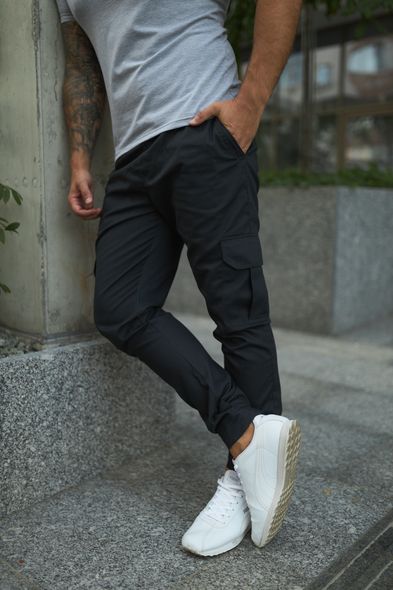 Штаны мужские карго темно-серые с накладными карманами стильные брюки коттоновые Baza, Графит, S
