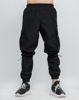 Штаны карго мужские черные демисезонные стильные штаны на манжете с накладными карманами, Черный, 2XL